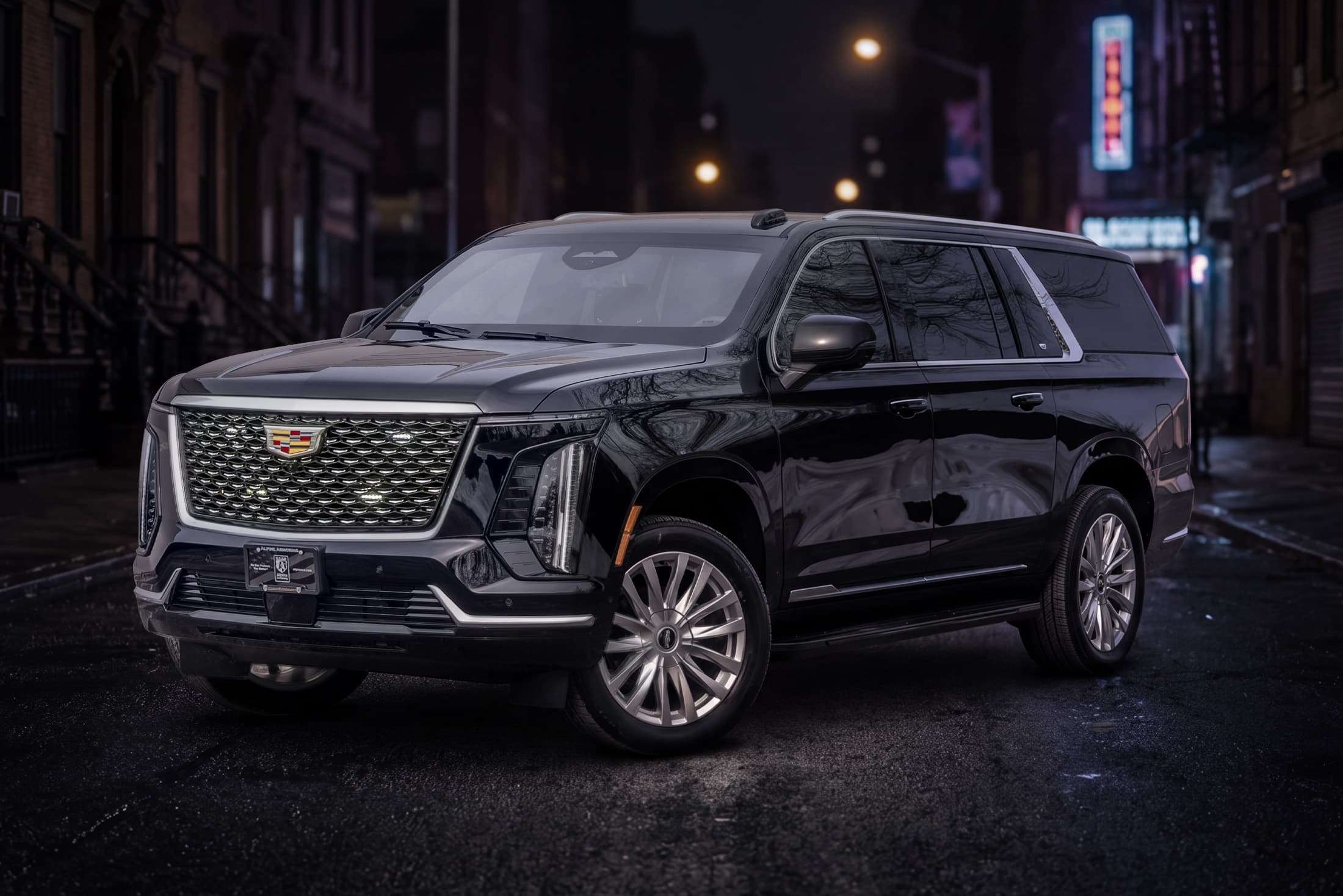 Armored Cadillac Escalade, three-quarter front view